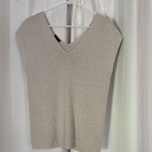 Talbots Beige and gold shimmer thread V-Neck Sleeveless Top